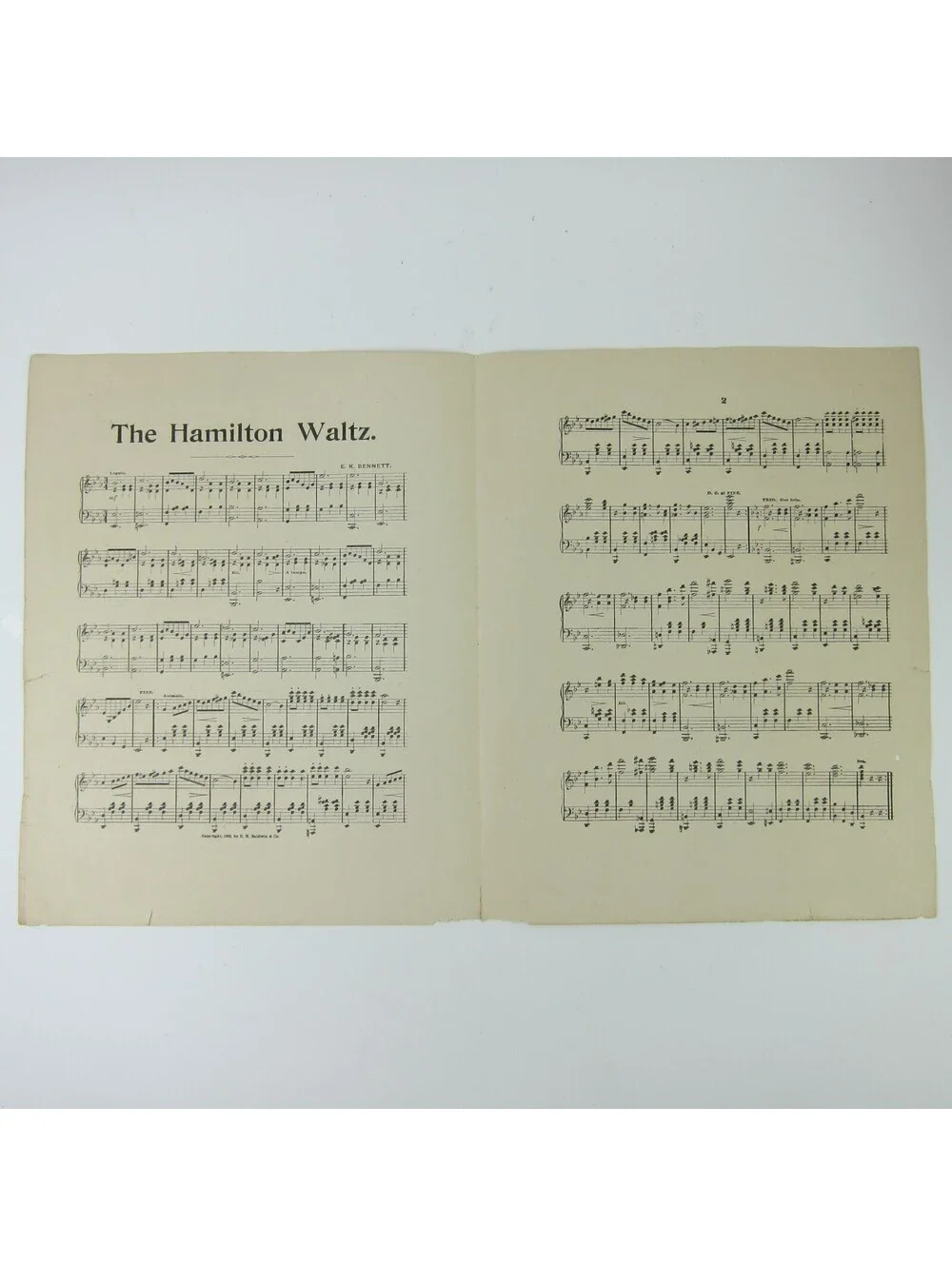 Sheet Music The Hamilton Waltz E.K. Bennett The Baldwin Company Antique 1902